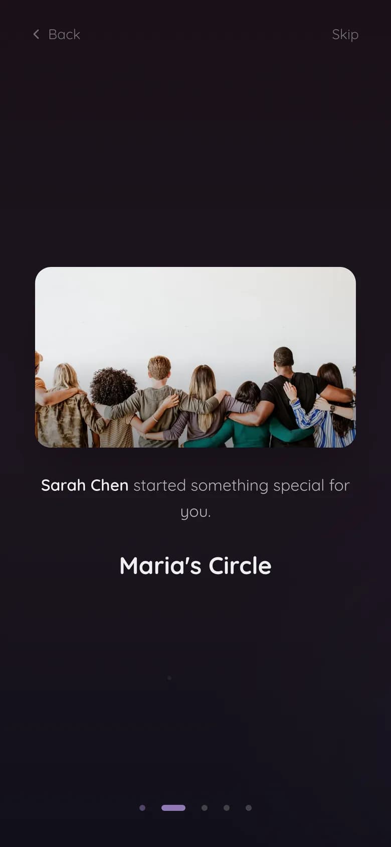 The first reveal screen: "Sarah Chen started something special for you", with the campaign photo