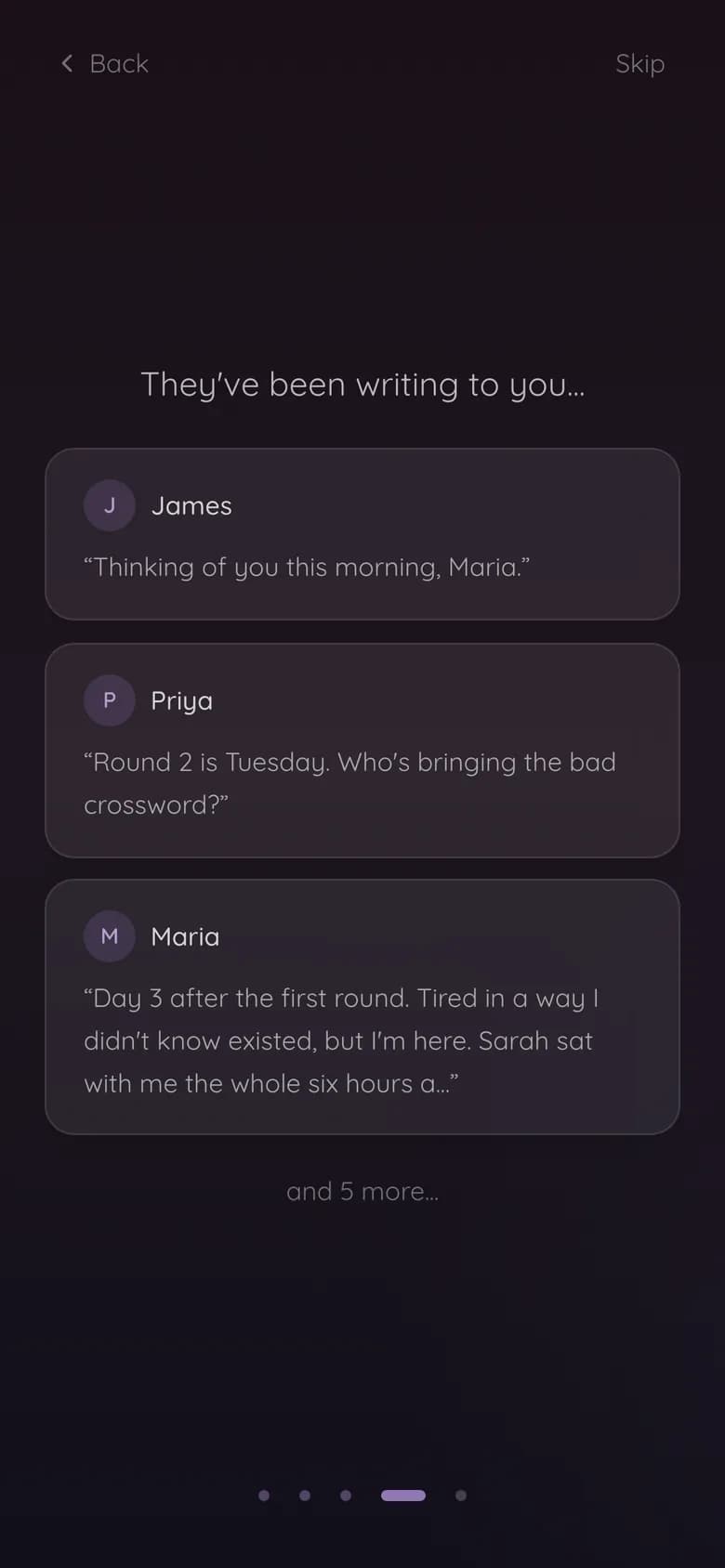 The reveal screen showing a few of the notes people wrote