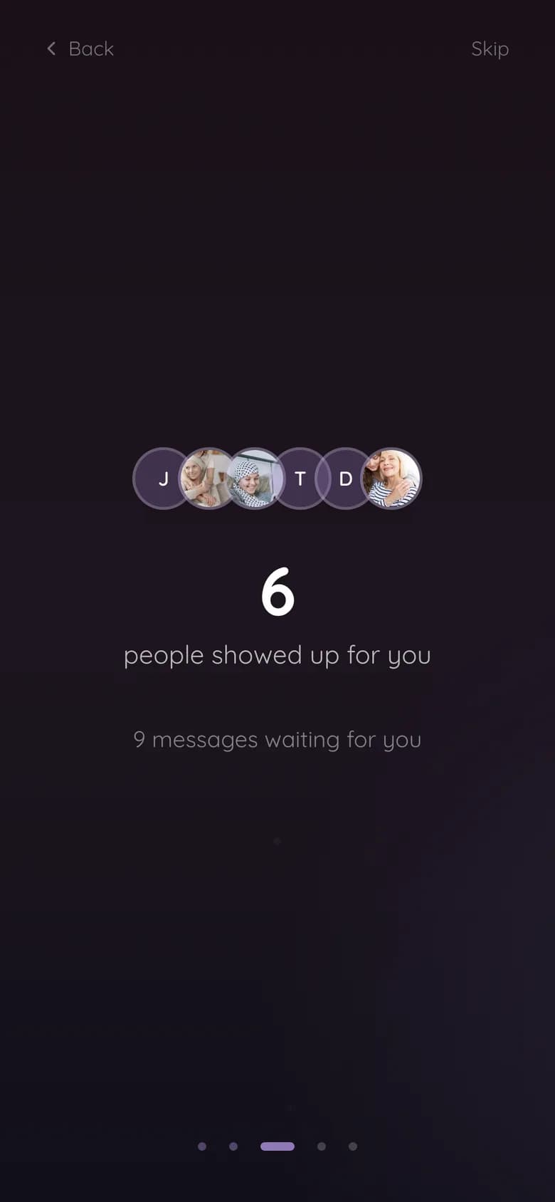 The reveal screen showing six people showed up and nine messages waiting